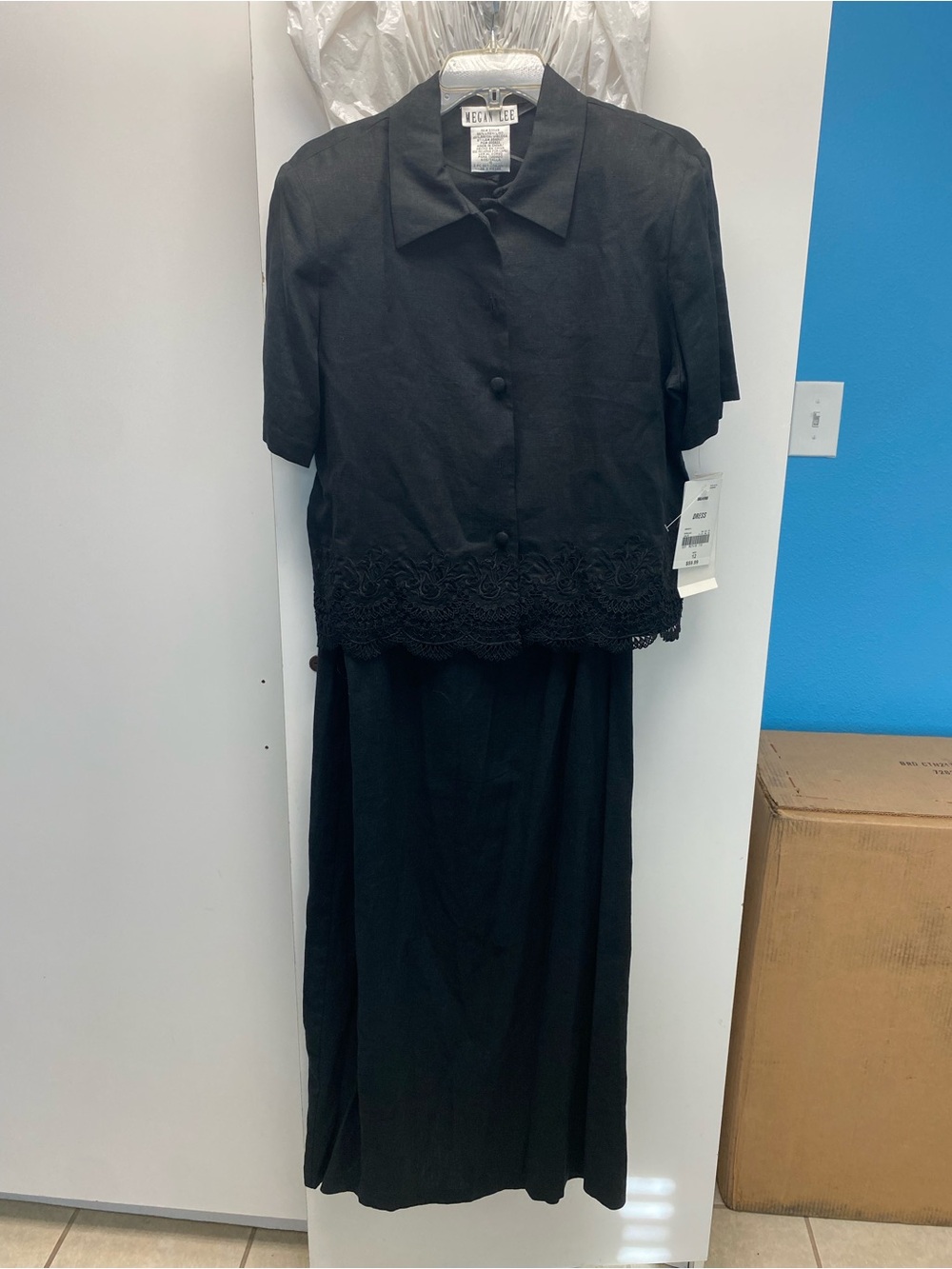 Megan Lee Black Lace-Hem Two-Piece Maxi Dress Set. Vintage. Size 12.